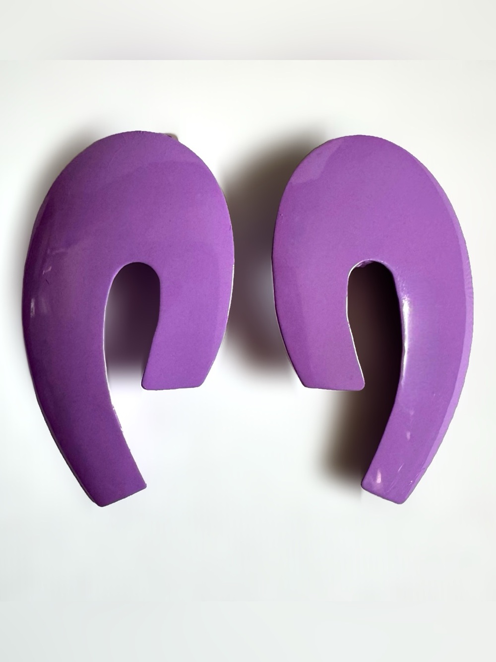 Vtg Large Purple Metal Clip On Earrings Abstract Geometric Mod Statement Artsy